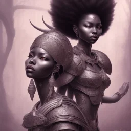 sango fantasy, fantasy magic, intricate, sharp focus, illustration, highly detailed, digital painting, concept art, matte, masterpiece head sexy view black African beauty black afro hair space lady silver snakeskin African princess sun rain