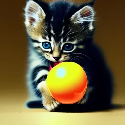 Cute kitten playing with a ball of string