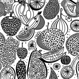 fresh fruit, line bold, white background, black line