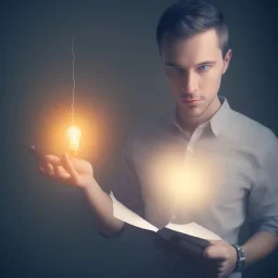 A person holding a pen and paper, with a lightbulb above their head