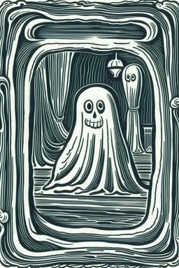 Linocut ghost in mirror