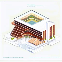 Architectural drawing of a Neofuturistic art museum, (((isometry))), ultra quality, people, treets