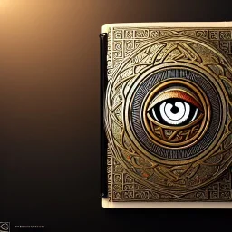 an ancient ornate intricate old time spell book cover with the sigil symbol of an eye emblazoned on the cover, cinematic, realistic, intricate detail, finely detailed, small details, extra detail, photorealistic, high resolution, 3D, path tracing, volumetric lighting, octane render, arnold render, 8k