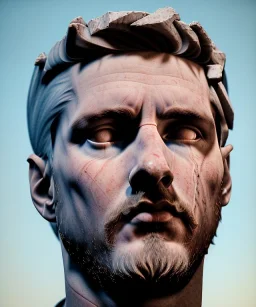 Gran angular, Realistic image, roman sculpture, marble material, Lionel Messi, Laurel wreath model, miguel angel style, emperador, God light, god rays, 4k resolution, ornate details, soft lighting, unreal engine 5, soft cyan background.