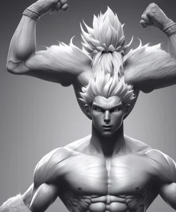 Goku, matrix style, white hair, fighting pose, muscular body, shirtless, volumetric details, hyper realism, unreal engine 5