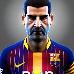 portrait of sadam hussain, head and torso, fc barcelona jersey number 1 0, dark blue, maroon red, unreal engine 5, trending on artstation, octane render