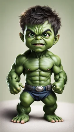 Little baby hulk, full portrait looking at the camera