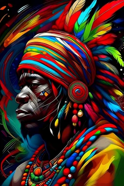 Abstract digital painting representing the sound of papuan traditional music, colours using vibrant colors and erratic shapes, high detail, colorfull, 4k