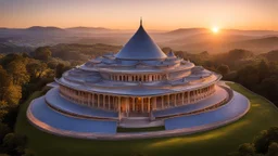 8001, delightful, sensitive, confident, undulating sinusoidal castle with hyperbolic roofs, delicate, sunset, architecture, award-winning photograph, beautiful composition, filled with beautiful detail, delicate colour, chiaroscuro