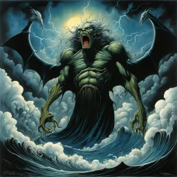 storm roars so awfully in you, this old beast elicts the nasty choir of shadows out of the darkness like a cold sick breath adhering itself feculently in your belly as a disgusting wind of dead bodies, expansive, dramatic, Teutonic, dark colors, neo surrealism. by Gerald Scarfe, by Michael Whelan, smooth matte oil painting, detailed line work, sinister weirdcore.