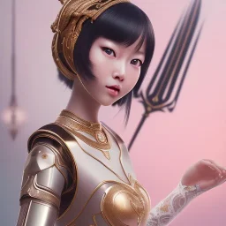 smooth hyper realistic, beautiful Japanese goddess robot hands, run on dark cosmos background, cat еye, extremely sharp detail, finely tuned detail, ultra high definition, 8 k, unreal engine 5, ultra sharp focus, accurate sword wings, positive smile, lot of details, fit within portrait, Ambiance winter, perfect composition, perfect hair, perfect hands, finger up gestures