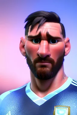 Realistic Messi Argentina soccer player Portrait, mid shot view, angry, concept art, art station, 3d, photo studio, blue clean background, unreal engine 5, ray tracing, RTX, lumen lighting, ultra detail, volumetric lighting.