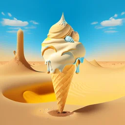 an ice cream in the desert in the style of dalì