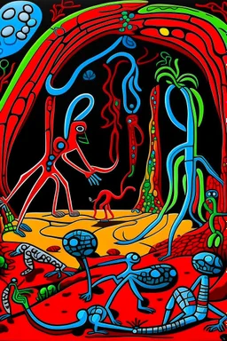 STICK MAN CAVE PAINTING in the style of Hiroshi Nagai