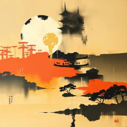 Tachisme Dynamic Brushwork, VS Gaitonde, abstract, surreal, geometric Japanese landscape