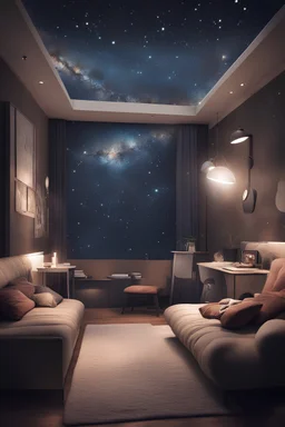 diseño interior de una habitacion de una persona que le gusta mirar las estrellas