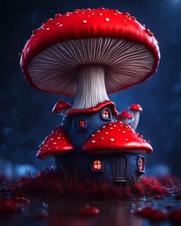 A solitary floating mushroom house on a clear night. silver and blue and red, Dark cosmic interstellar. Detailed Matte Painting, deep color, fantastical, intricate detail, splash screen, hyperdetailed, insane depth, concept art, 8k resolution, trending on Artstation, Unreal Engine 5, color depth, backlit, splash art, dramatic, High Quality Whimsical Fun Imaginative Bubbly, perfect composition