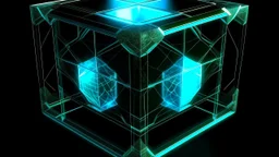 Square tesseract from movie Loki, in the middle and with glow in tesseract, but without glow below it, without background or table. Don't cut corners of tesseract