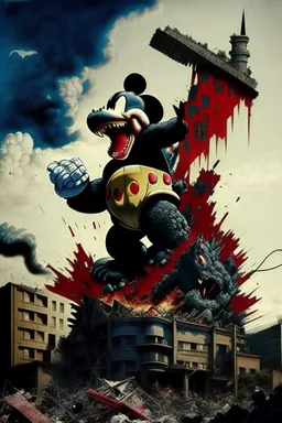 MICKEY MOUSE AS GODZILLA DESTROYING BUILDINGS IN SOUTH AFFRICA