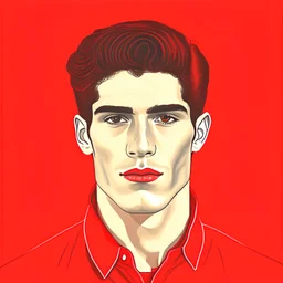 2d Illustration of a 23 year old handsome Argentinian man, front view, flat single color red background