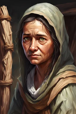 Illustration {woman, villager, poor}, realism, realistic, semi-realistic, fantasy