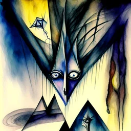 by Max Weber, surreal abstract art, paranoid deep-seated fear of being watched, sinister midnight eulogies of anthropomorphical weirds, weirdcore, unsettling, asymmetric diagonal composition, sinister abstractions, surreal masterpiece, creepy, never before seen art of beyond, watercolor and ink