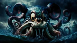 kraken octopus mickey mouse hybrid, photorealism, horror, evil, hungry, high resolution,