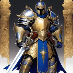 (in the style of Orion, by Masamune Shirow) a paladin knight with his plate armour and his two handed zweihander sword, ready for a blessing