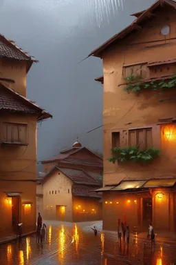 Rain oil painting turns anything it touches into gold in a village