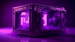 a machine that produces photo frames, purple tones, dreamy, psychedelic, 4k, sharp focus