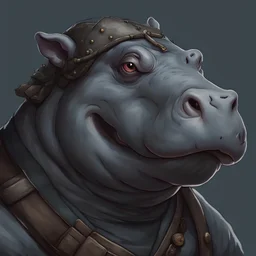 Portrait of a Hippo Rogue for dnd blue gray skin