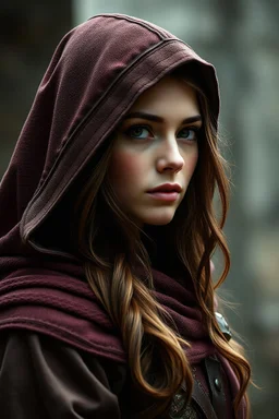 human woman brown hair cleric lathander with hood real life