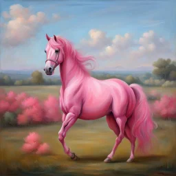 a pink horse like a 19th painting