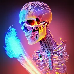 Futuristic Neon crystal skeleton samurai smoke glass fire water