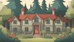 Cartoon oldschool house in forest