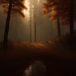 Утро осень лес, туман гипереализм, кинематографическая точность