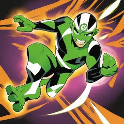 A digitally illustrated image of Ben 10, the famous cartoon character, in an action-packed scene with vibrant colors and dynamic poses to bring out his superpowers and adventurous spirit.energy and beauty of this moment.
