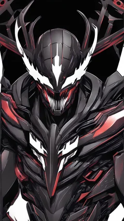 Venom with no eyes mix with machine in solo leveling shadow artstyle, transformers them, intricate details, highly detailed, high details, detailed portrait, masterpiece,ultra detailed,best quality