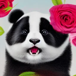 Portrait of an alien cat panda rabbit, extremely sharp detail, fined tuned sharp detail, realistic, 8k resolution, ultra hyper realistic detail, roses