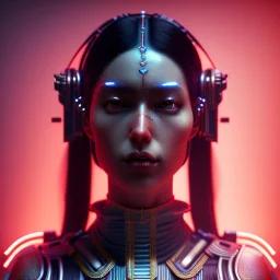 Indian, Cyber Woman, black hair, samurai, cyberpunk, neon, highly detailed, art stations, concept art, smooth, unreal engine 5, god rays, ray tracing, RTX, lumen lighting, ultra detail, volumetric lighting, 3d, finely drawn, high definition, high resolution, gradient background