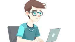 Illustration teenage boy frontend web developer with white background