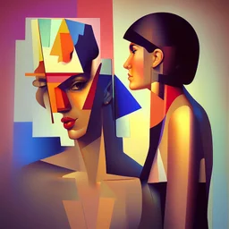 a painting of a man and a woman, a cubist painting by Keith Mallett, cg society, figurative art, cubism, fauvism, art