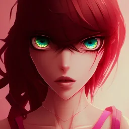 crystal clear blue eyes, and dark pink hair, dot eyebrows, woman, angry expression, pointy ears, long hair, sexy, young, beautiful