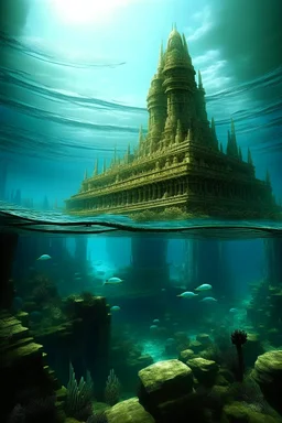 pemandangan atlantis di dalam air dengan peradaban super maju nya ketika sedang dalam masa paling jaya nya sebelum akhirnya tenggelam