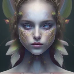 Portrait of beautiful girl, face dept of field,face shining, plant, metal, feathers,central weight average, CWA Dryad, fae, sidhe, ominous, nature, plants, wildflower sparkle,wildflower 3d view, facepaint, dnd character portrait, intricate, oil on canvas, masterpiece, expert, insanely detailed, 4k resolution, retroanime style, cute big circular reflective eyes, cinematic smooth, intricate detail , soft smooth lighting, soft pastel colors, painted Renaissance style,sharp fucus, bokeh,