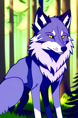 The handsome and perfect full body is on the spruce land, anime, a casual, gray-haired and lilac-eyed male character with wolf ears and a feline tail in the forest, 8K resolution, high quality, ultra graphics, and detailed with lines.