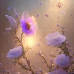 one big crystal subtle flower in a galactic ambiance with a very little beautiful fairy, transparent petals, delicate colors, in the foreground, full of details, smooth, bright sunshine，soft light atmosphere, light effect，vaporwave colorful, concept art, smooth, extremely sharp detail, finely tuned detail, ultra high definition, 8 k, unreal engine 5, ultra sharp focus