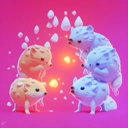 isometric clean art of two super cute baby kawaii style hedgehogs in love, soft lighting, soft pastel gradients, high definition, 3d icon clay render, blender 3d