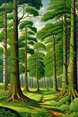 A green forest with giant trees painted by Edward Hicks