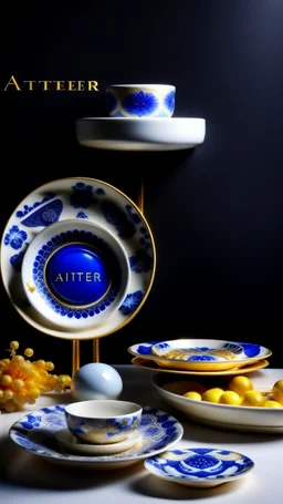 atelier aesthetics, blue, white, gold